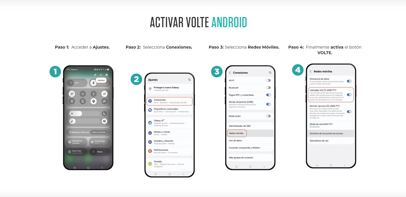 Activar VoLTE en Android, pasos 1 a 4